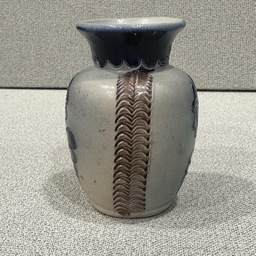 VTG German Cobalt Blue Salt Glaze Folk Cottagecore‎ Pottery Floral Vase Numbered - Picture 2 of 6